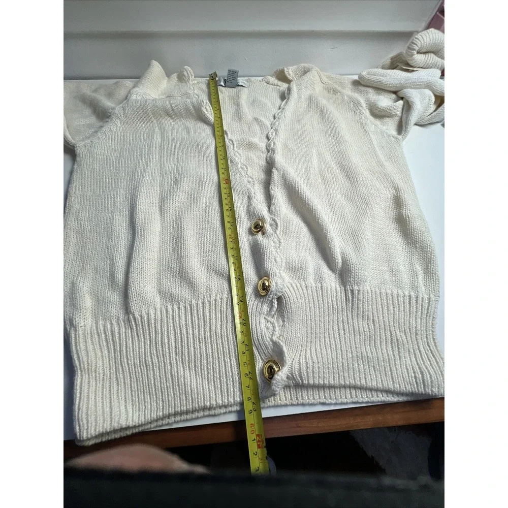 Vintage Segue  Knitted Ivory Gold  Button‎ Cardigan Sweater Sz Large